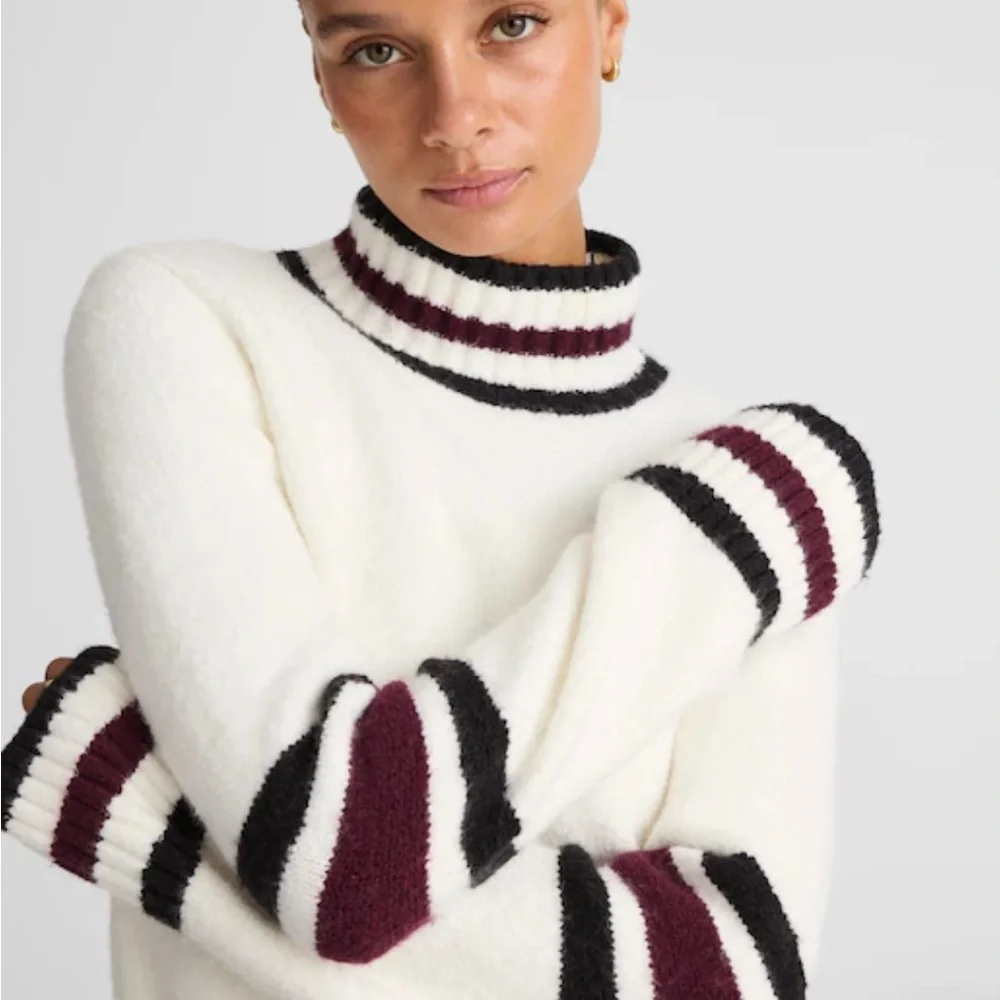 Ivory Sweater with Black and Burgundy Accents
